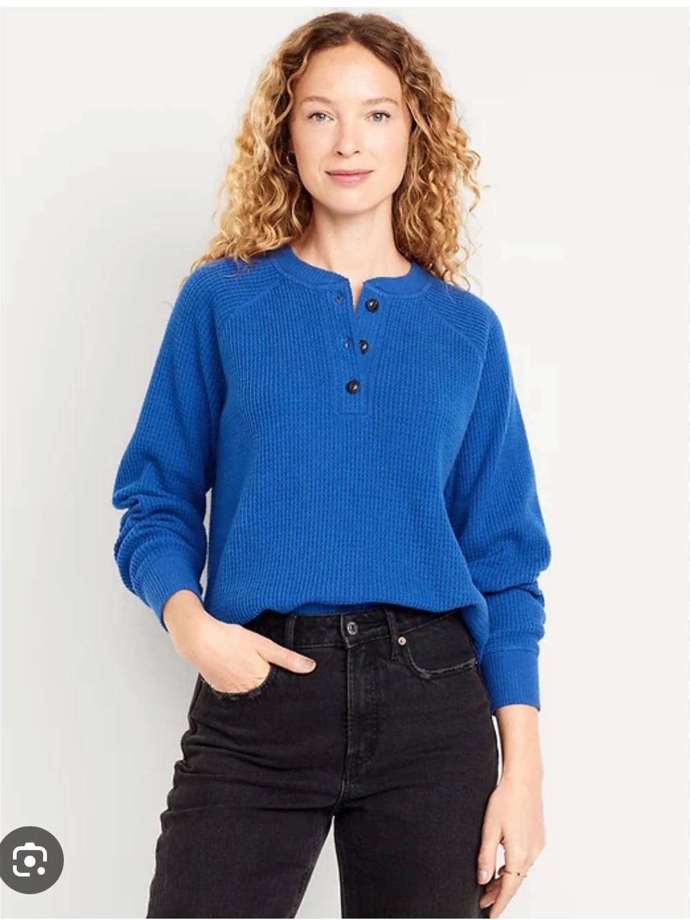 OLD NAVY Women’s Waffle Knit Henley Top cobalt blue Size XL Long Sleeve Cozy